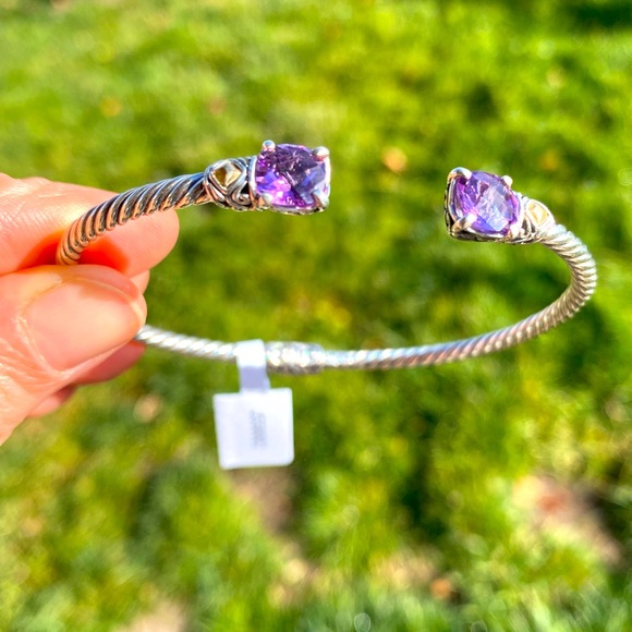 NWT Samuel B. 3mm Sterling Silver 18K Gold Amethyst Glow Bangle Cuff - Picture 2 of 11